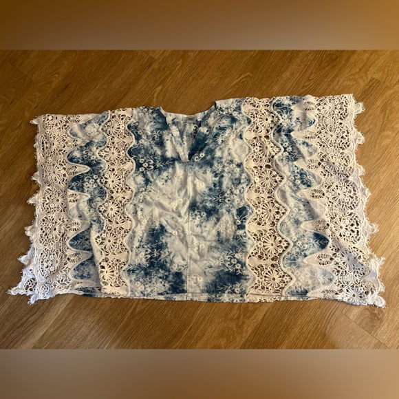 XCVI Mindset Blue and White, Tie dyed Embroidered Fabric Women Tunic, size S/M - Picture 1 of 8